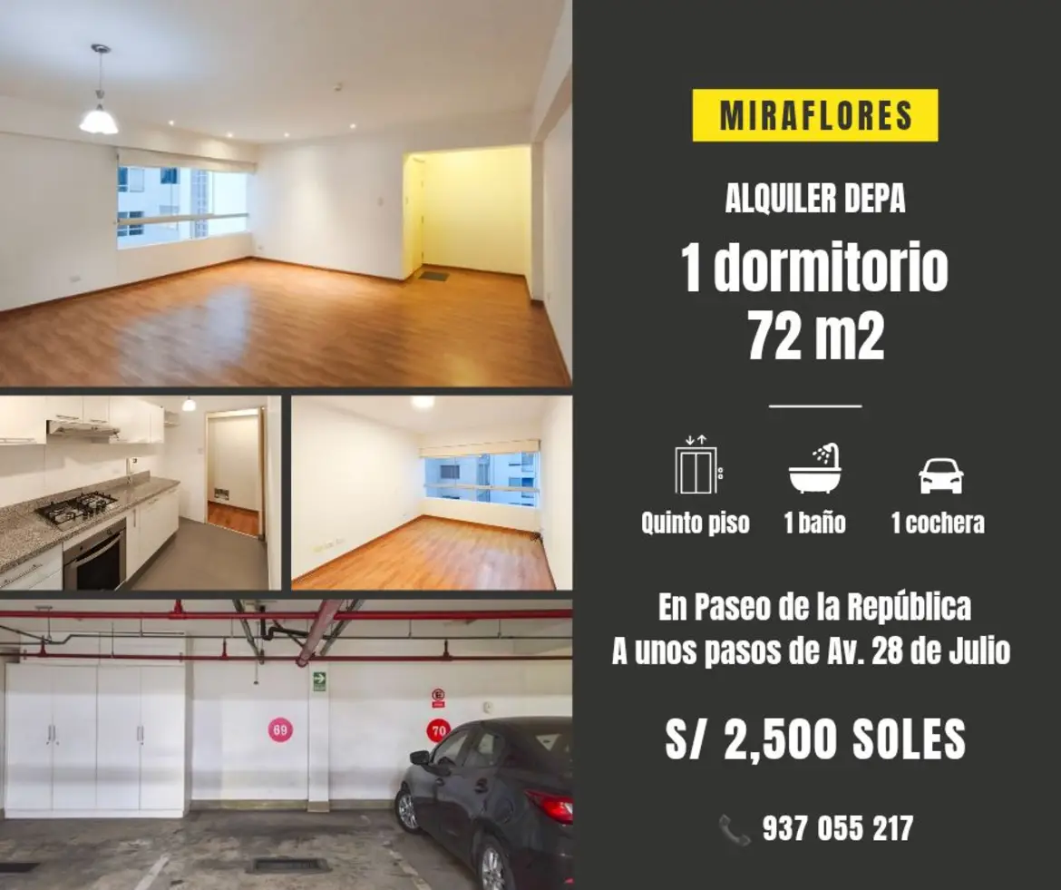 Departamento de 1 habitaciones, Lima · Alquiler Departamento  en Miraflores