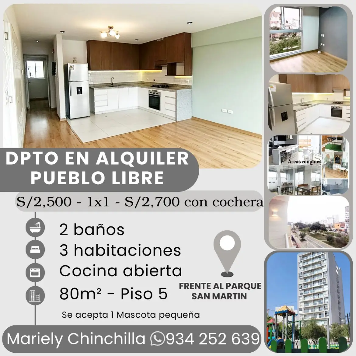 Departamento de 3 habitaciones, Lima · Alquiler Departamento  en Pueblo Libre