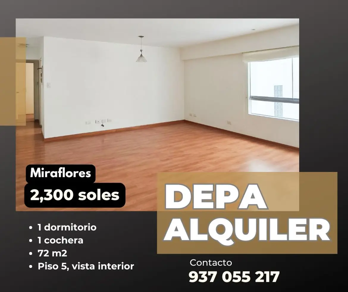 Departamento de 1 habitaciones, Lima · Alquiler Departamento  en Miraflores
